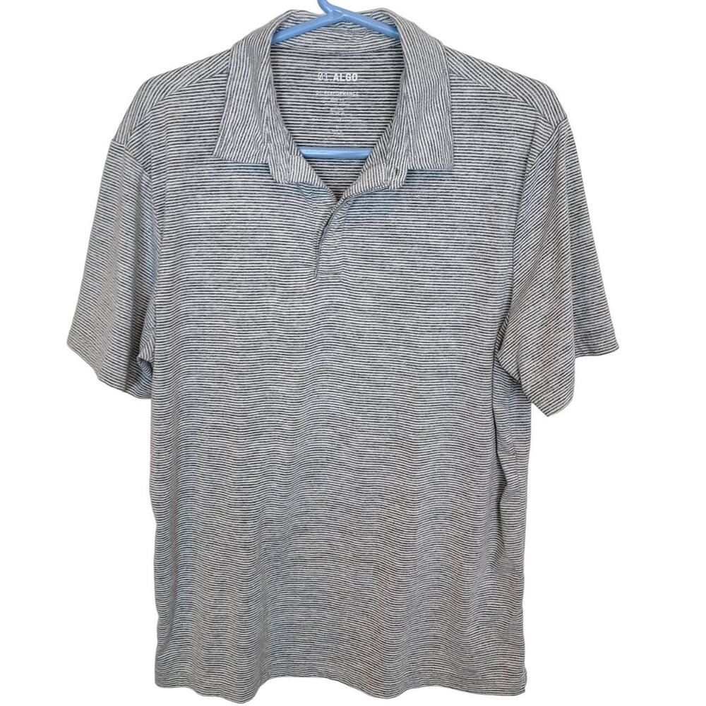 01.Algo Mens Striped Polo Shirt L Minimalist Stretch Wicking Athletic Business